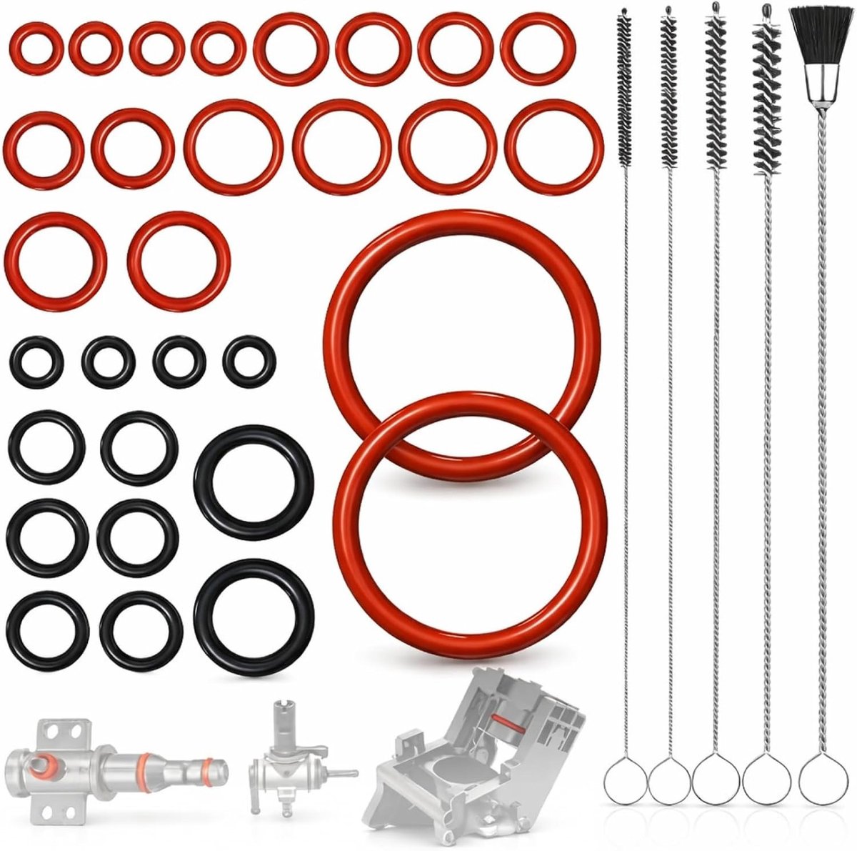 Rubber O-Ring voor Koffiemachines met Bonen - 30 Stuks, Geschikt voor Saeco, Spidem en Gaggia, Inclusief 5 Reinigingsborstels en Anti-Lek Stoomklep