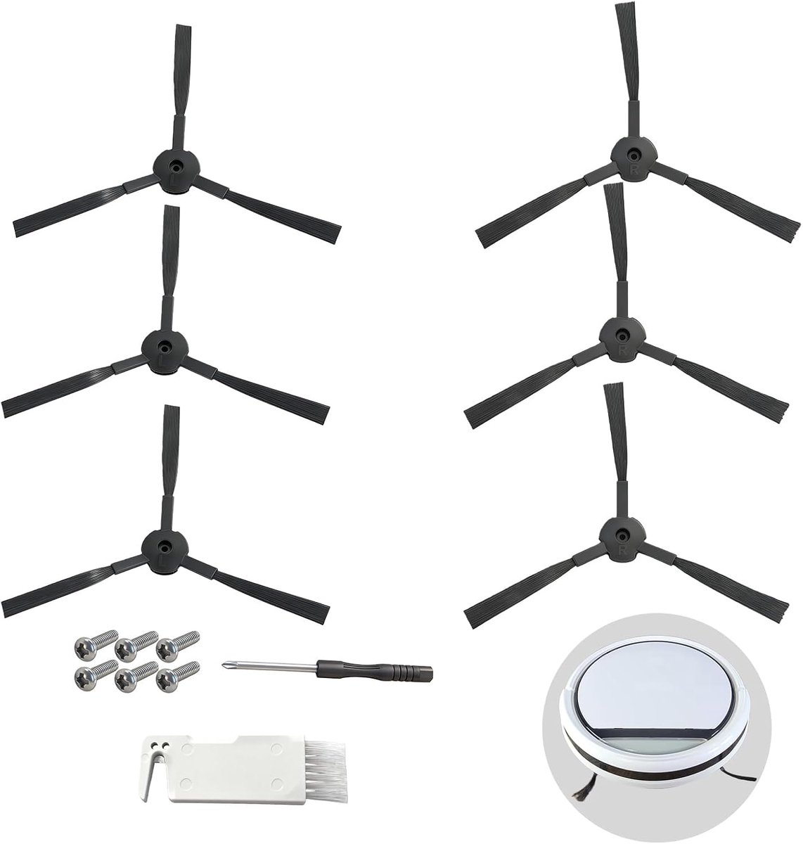 Thijox - Zijborstels voor Medion Robotstofzuiger - 3 Paar Vervangende Zijborstels + Schroevendraaier + Reinigingsborstel - Onderdeel Set voor E32/MD18
