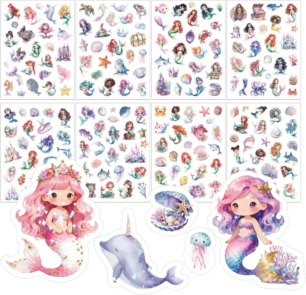 Glitterstickers voor kinderen, 8 stuks met meer dan 200 diermotieven, waterdicht voor scrapbooking en creatieve projecten