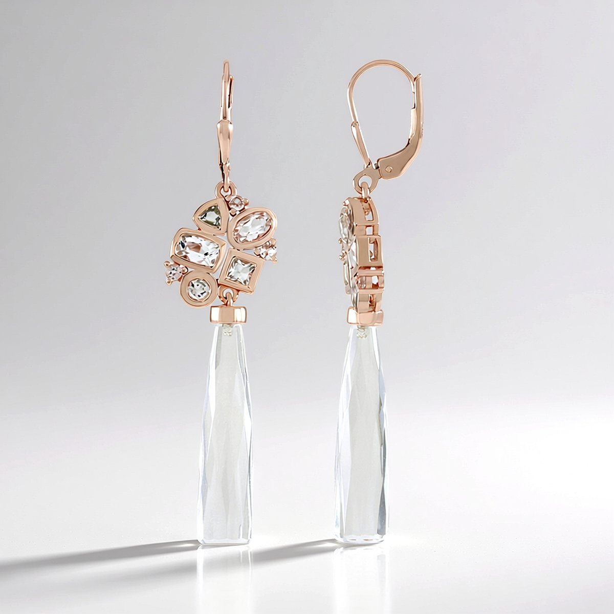 Cavill - Zilveren Oorbellen met Witte Kwarts - 925 Sterling Zilver Roségoud Verguld - 22,086 ct Diverse Fancy Slijpvormen - Elegante Dames Oorbellen