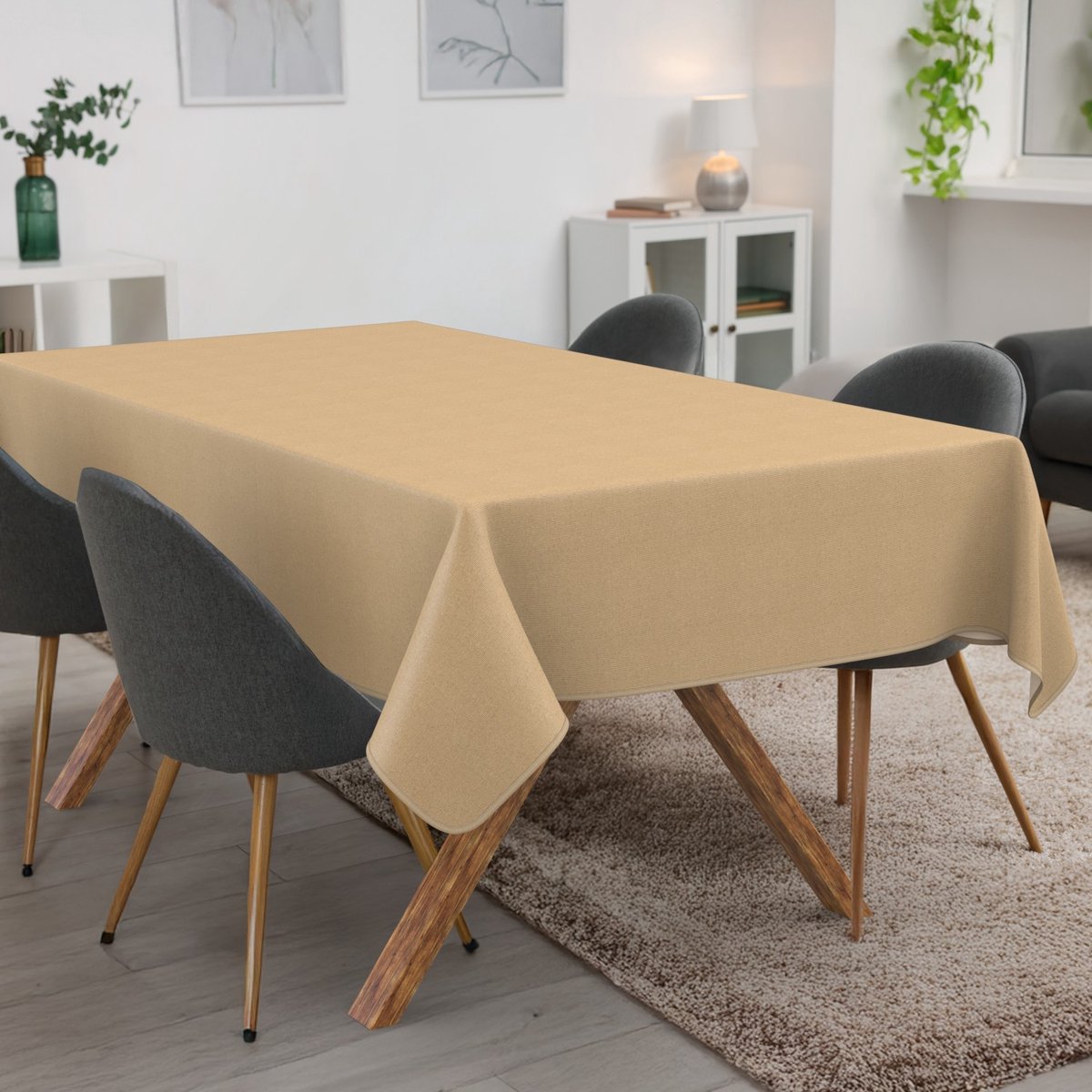 ANRO Tafelkleed Effen linnenlook Beige 180x100cm Met sierband Afwasbaar Waterafstotend
