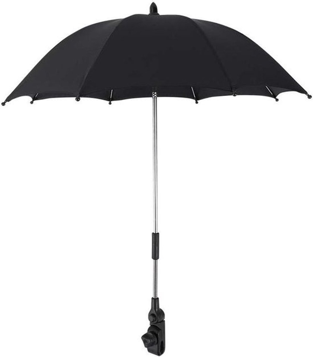 - Universele Kinderwagenparaplu - Parasol met Buigzame Houder - Diameter 61,5 cm - Zonbescherming - Kinderwagen Accessoire - Geschikt voor Merk - Zwart