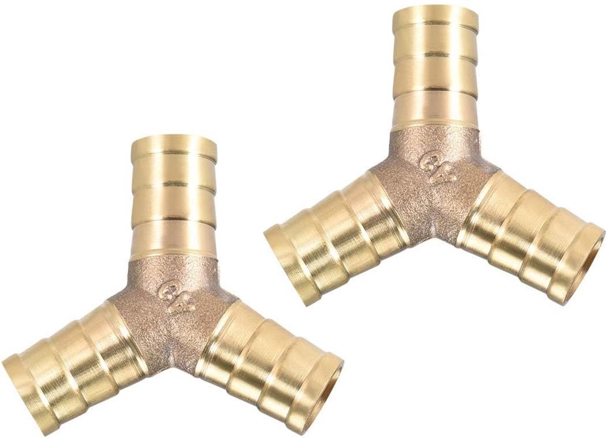 Y-vormige 3-weg connector voor slangen - Messing barbed splitter voor water, brandstof en lucht - Set van 5 stuks
