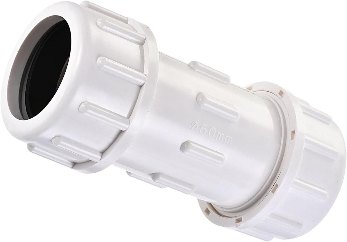 Compressie Koppeling voor Sanitair - Rechte PVC Pijp Montage Uitbreiding 50mm Wit, Duurzaam en Betrouwbaar