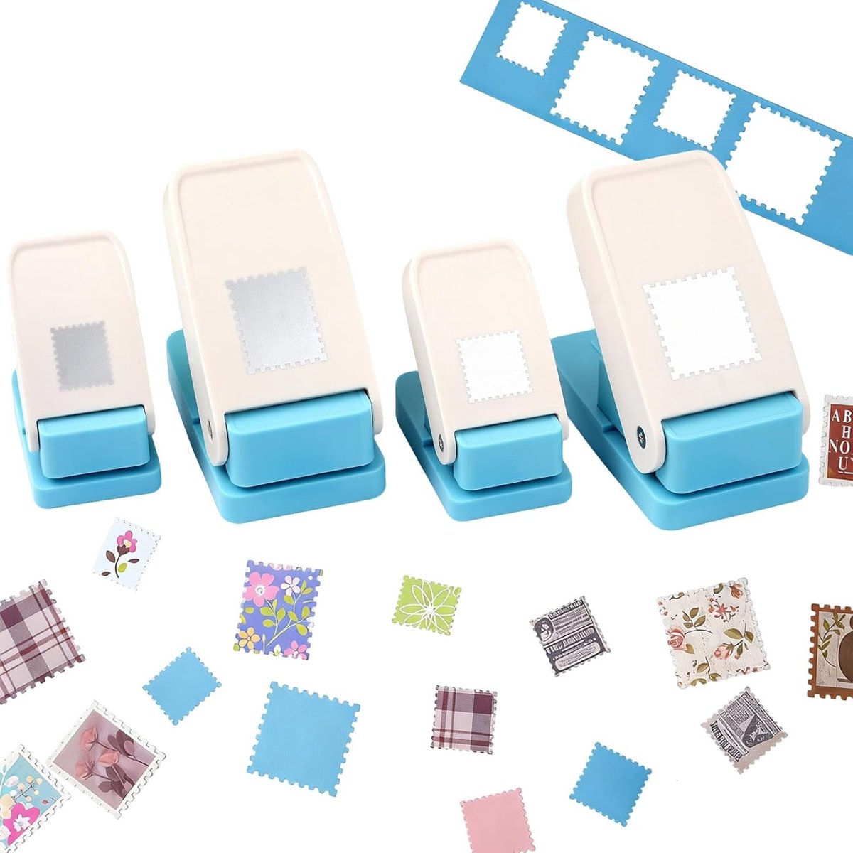 Set van 4 vierkante stempelponsen voor knutselen en scrapbooking, mini-perforator 3,8 cm en 2,5 cm