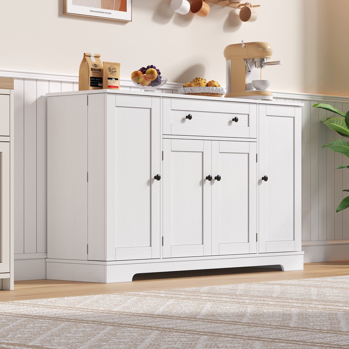 COVREO Buffetkast 138 x 40 x 85 cm - met lade, verstelbare planken en deuren, wit