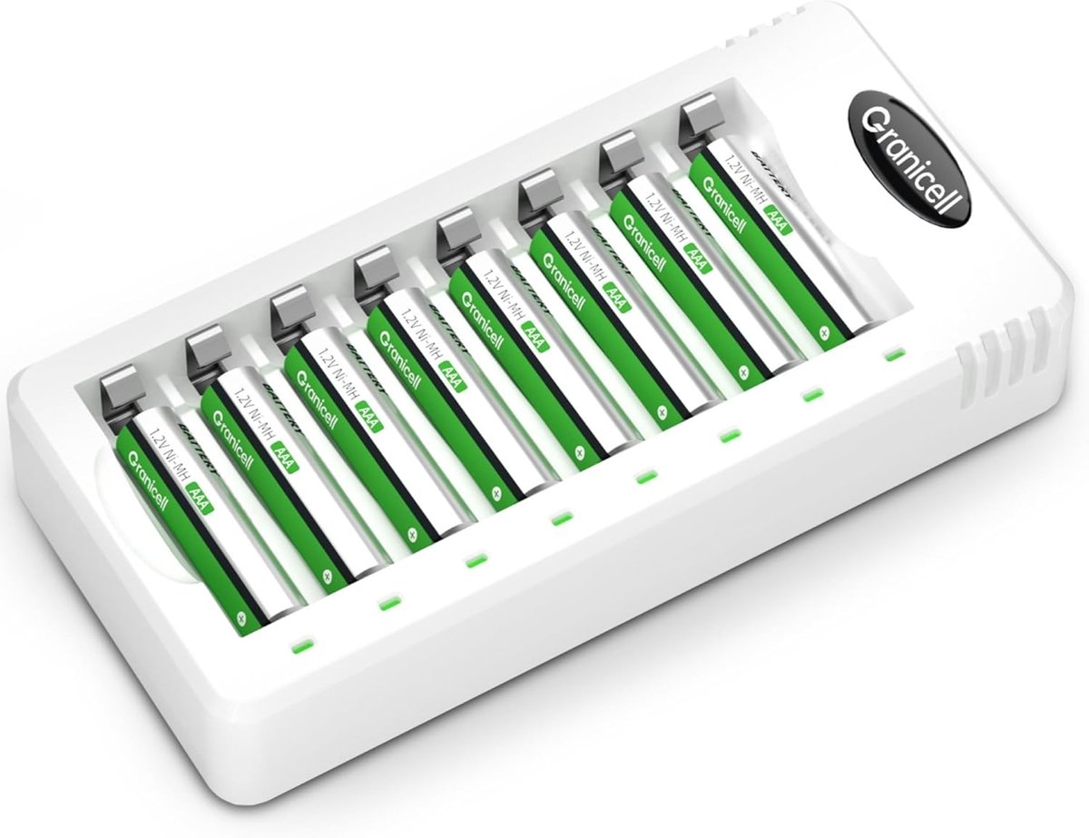 Thijox - Oplaadbare AAA Batterijen 8x1100mAh + Slimme AA/AAA Oplader voor Camera/Camcorder, Ni-MH Ni-CD, Low Self Discharge, Energiezuinige Batterijen