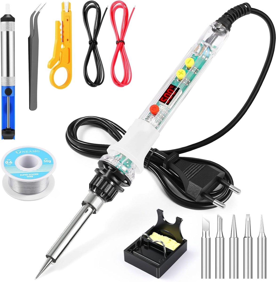 Thijox - Soldeerbout 80W Complete Set, Verstelbare Temperatuur 180-520°C, Precisie Soldeergereedschap met 5 Tips, Desoldeerpomp, Soldeerdraad en Pince