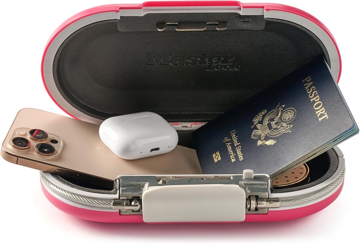 Thijox - Roze Draagbare Kluis - Master Lock Stijl - Waterdichte Slotdoos - Stel Je Eigen Combinatie In - Persoonlijke Reiskluis voor Telefoon, Paspoor