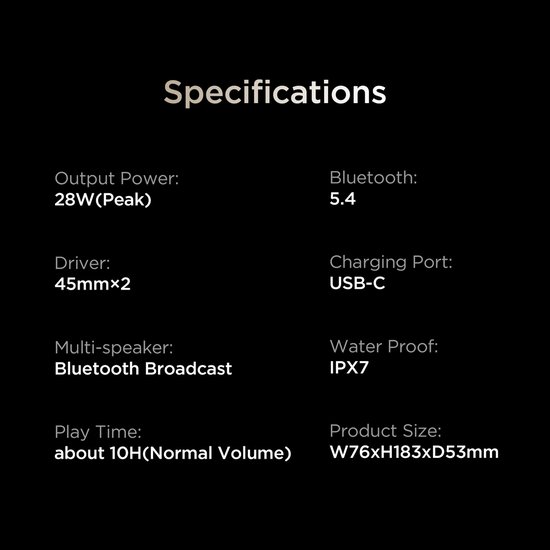Bugani Bluetooth Speaker - 28W Luidspreker - Bluetooth 5.4 - IPX7 Waterdicht — afbeelding 4