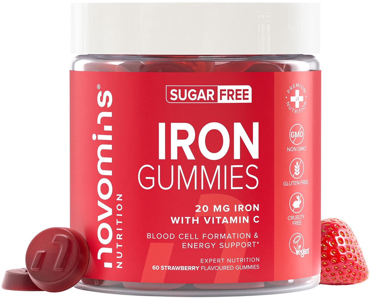 Novomins IJzer Suikervrij Gummies - 60 Gummies - Aardbei