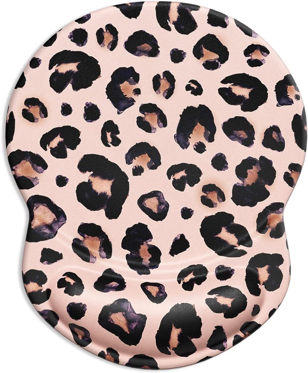 Ergonomische Muismat met Gel Polssteun, Gaming Muismat van Lycra, Antislip PU Basis voor Computer, Laptop en Thuisgebruik, Leoprint Zwart Paars
