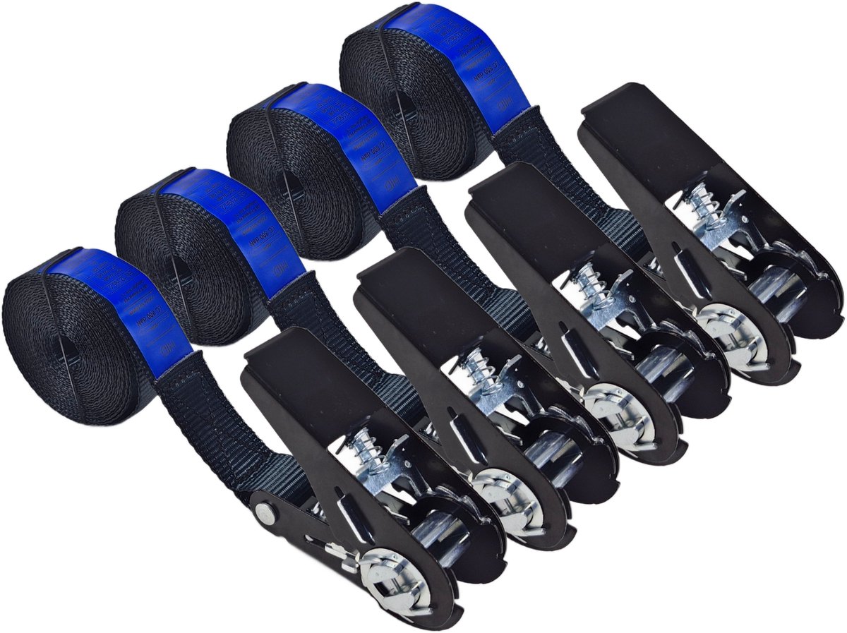 BCF-Products Spanbanden met Ratel - Spanbanden - 4 meter - 4 stuks - Zwart - Spanriemen met Ratel