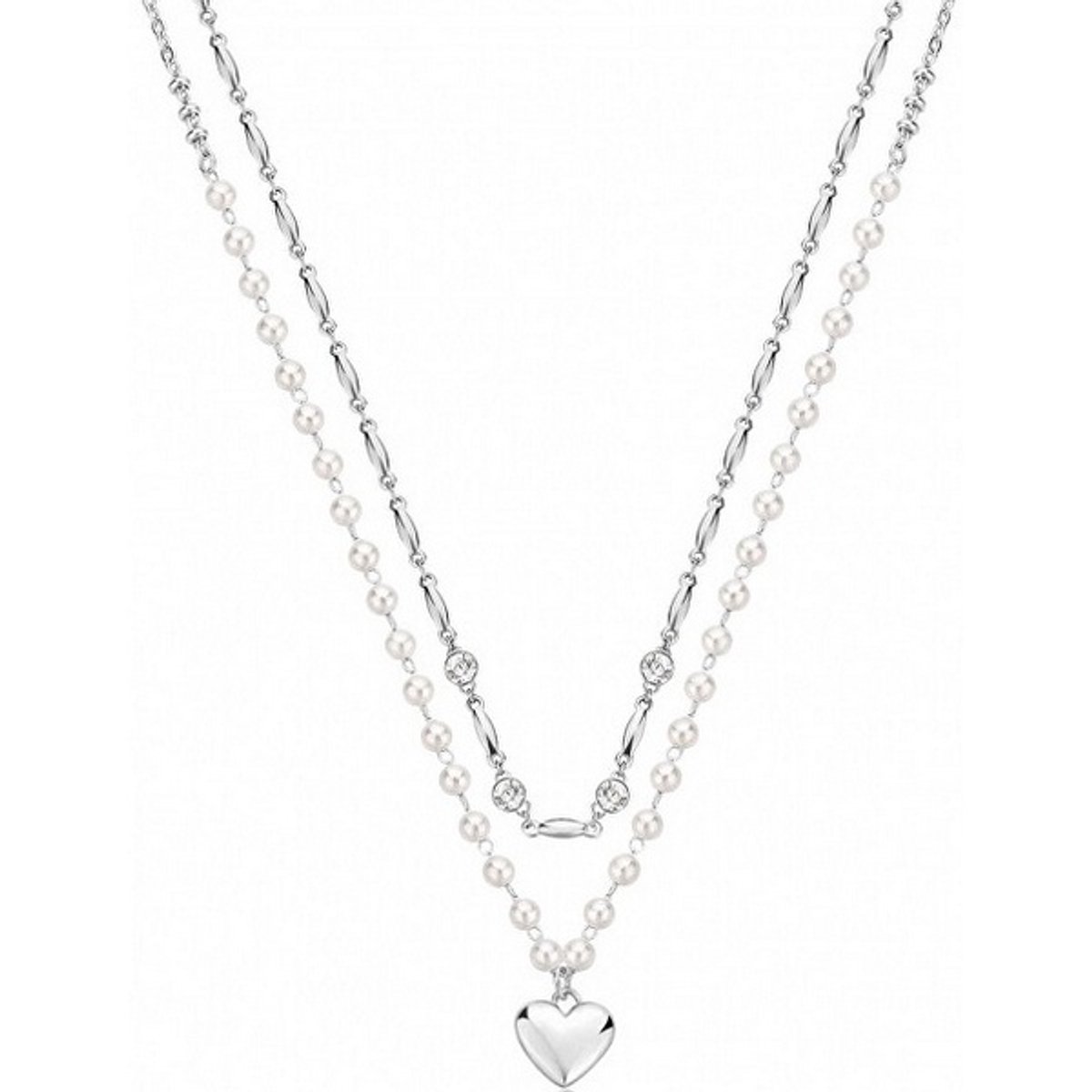 BROSWAY CHAKRA BHKN131 DUBBELE STAINLESS STEEL HARTJES KETTING MET KRALEN EN KRISTALLEN 1 STUK