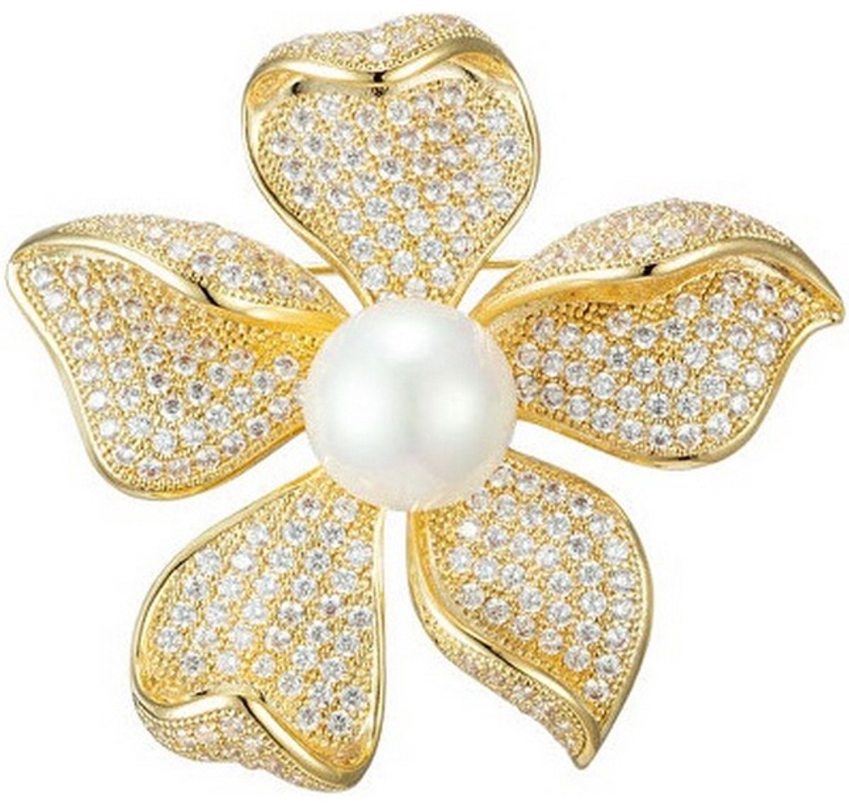 TROLI GOLD-PLATED BLOEM BROCHE MET KRISTALLEN EN PAREL 1 STUK