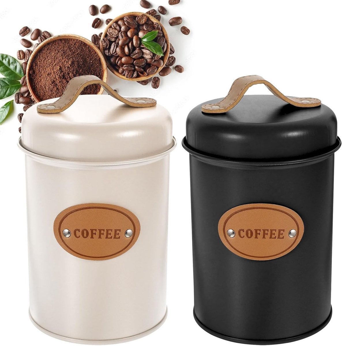 Airtight Koffieblikken Set van 2, Ideaal voor Koffiebonen, Thee, Cacao en Noten, 1200 ml, 10.5 x 18 cm