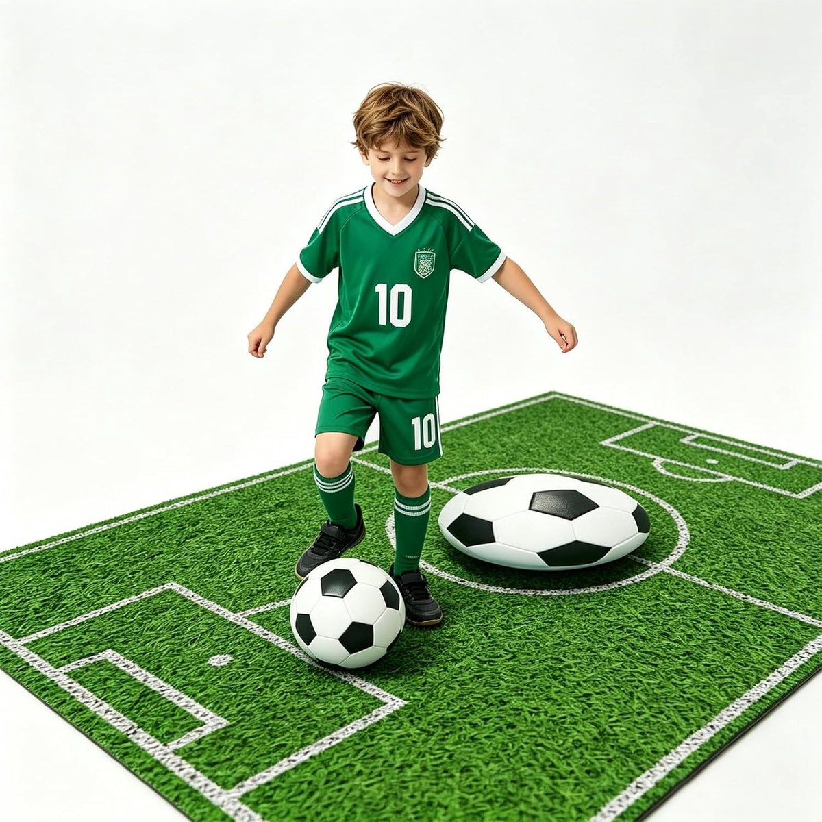 Voetbalspeelplaats voor Kinderen - Antislip Tapijt voor Woonkamer en Kinderkamer, Sportdecoratie voor Jongens en Meisjes (Groen 2)