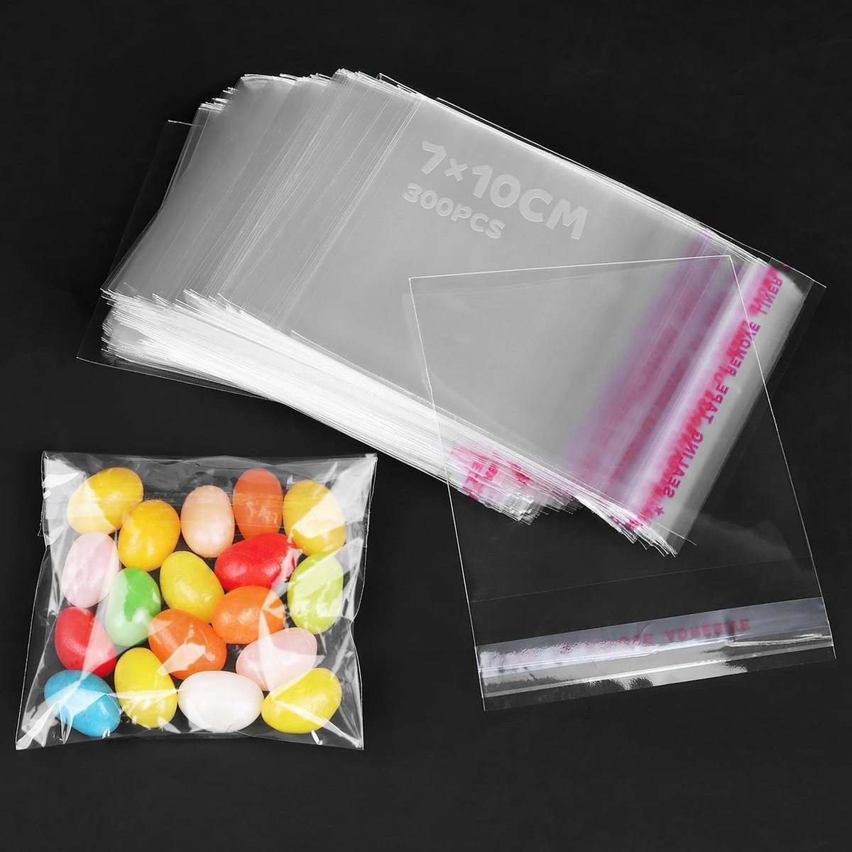 Cellofaan Zakjes, 300 Stuks, 7 x 10 cm, Plakbare Transparante Tassen voor Kleding, Trouwen, Feestjes en Gebak