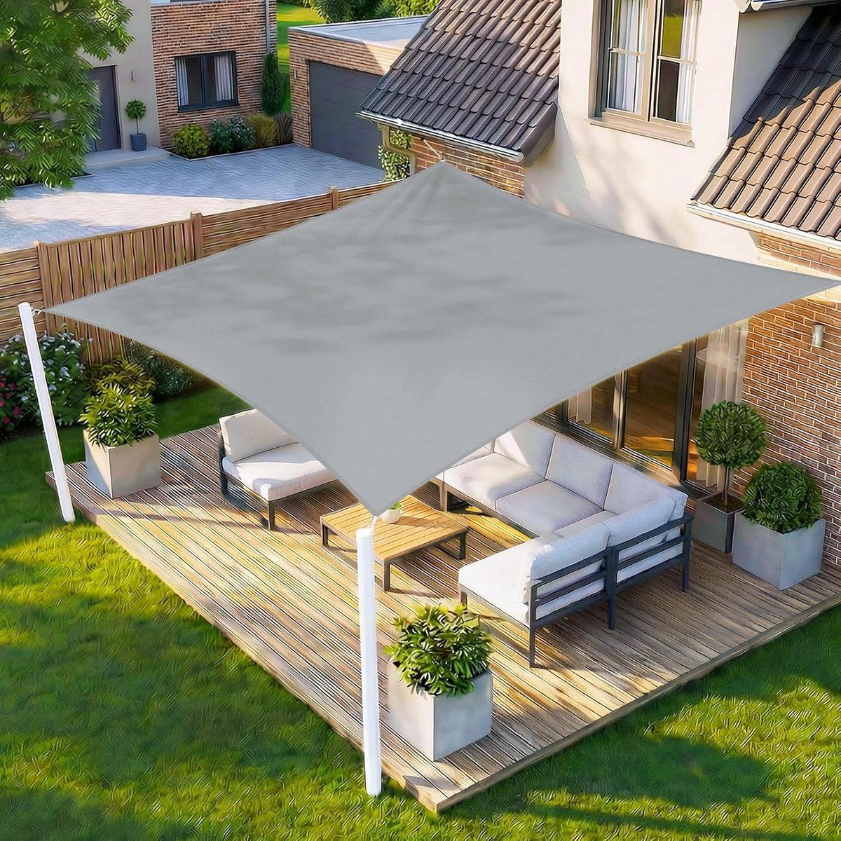 Thijox - Schaduw Zeil Rechthoekig 2.5x3.5m Waterdicht Zonnescherm Zeil PES Polyester - 95% UV Bescherming voor Buiten Patio Tuin Grijs