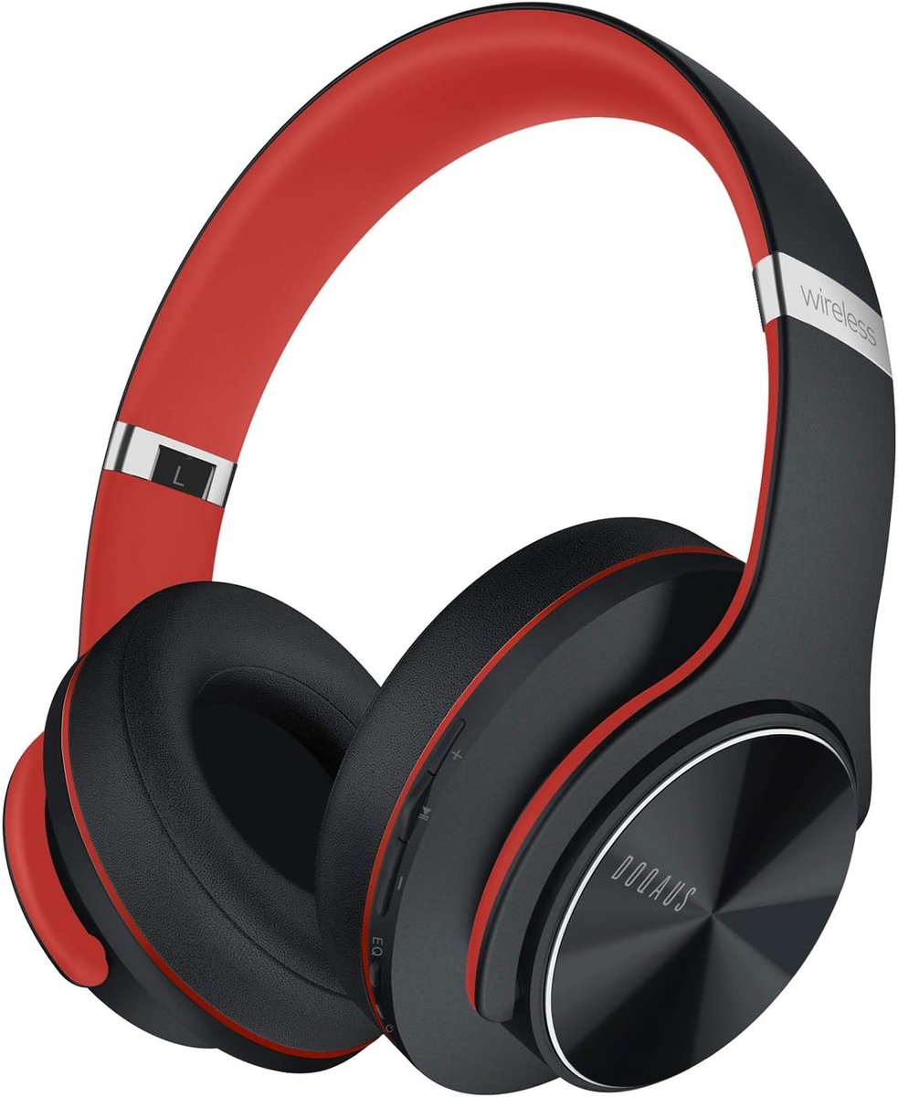 SnelShoppen - Draadloze Over-Ear Hoofdtelefoon - 90 Uur Playback - HiFi Stereo - 3 EQ Modi - Vouwbare Headset met Microfoon - Zachte Oorkussens - Rood