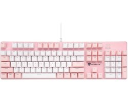 SnelShoppen - Mechanisch Gaming Toetsenbord, Bedraad, LED Achtergrondverlichting, Roze en Wit, 104 Toetsen US Indeling met Afneembare Brown Switch