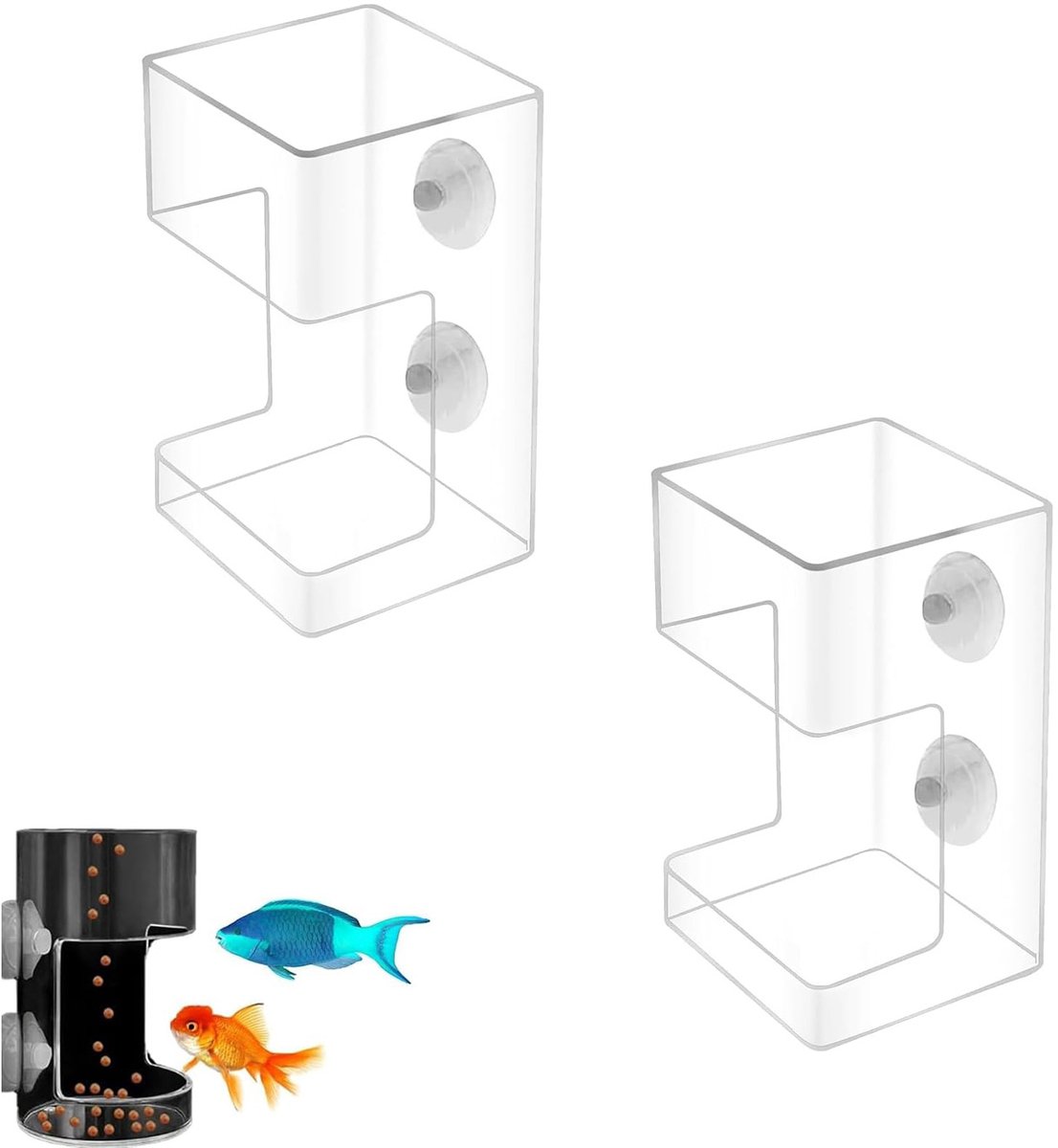 2-stuks Visvoeder - Visvoeders - Aquarium Voederbak - Transparante voeders - Visvoederhouder - Voederring - Met zuignappen, voorkomt voedingsverspreiding, eenvoudig te monteren - Acryl - 6×6×10 cm - Voor Aquaria - Transparant