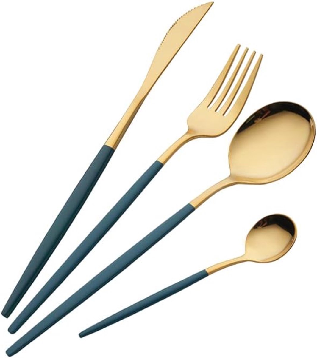 Thijox - Bestekset 16 stuks Groen-Goud - Roestvrijstalen Bestekset voor 4 Personen - Inclusief Steakmessen, Vorken, Soeplepels, Theelepels - Perfect v