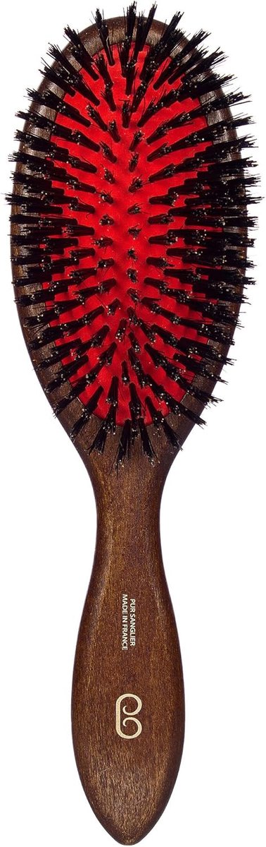 SnelShoppen - Pneumatische Haarborstel van Massief Beukenhout - Traditionele Grote Borstel, 100% Natuurlijk, Pure Varkensharen - Zwart