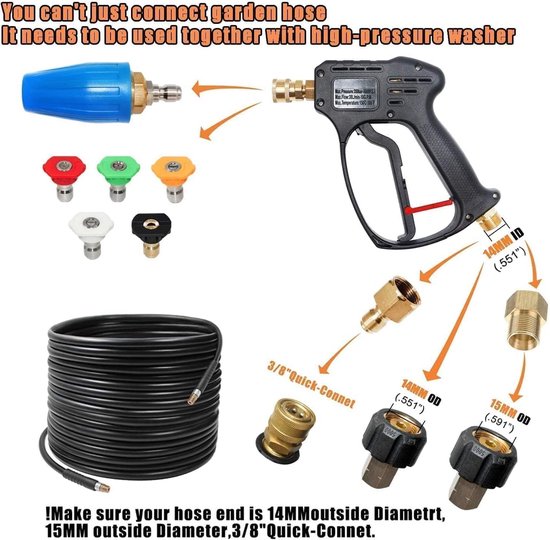 Thijox - Hogedrukreiniger Pistoolhandvat met 5 Waterspuitpunten, Autoreinigingsset, M22 14 mm Slangconnector & 1/4 inch Snelkoppeling, Power Wand 4350 van Thijox — afbeelding 4