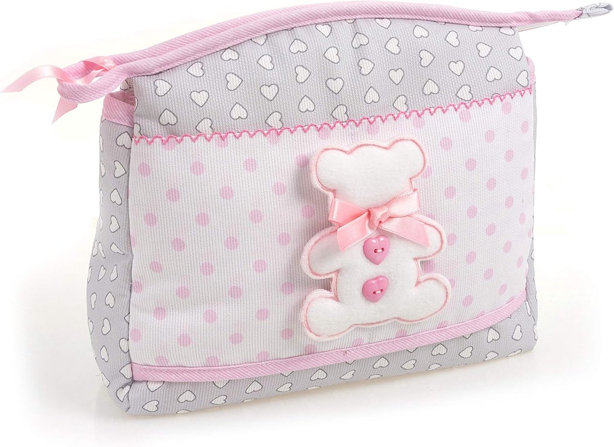 Thijox - Filet Toilettas voor Babyhygiëneproducten met Ritssluiting, Katoen, Waterafstotende Binnenkant, 23 x 19 x 10 cm, Grijs en Roze, Ideaal voor R