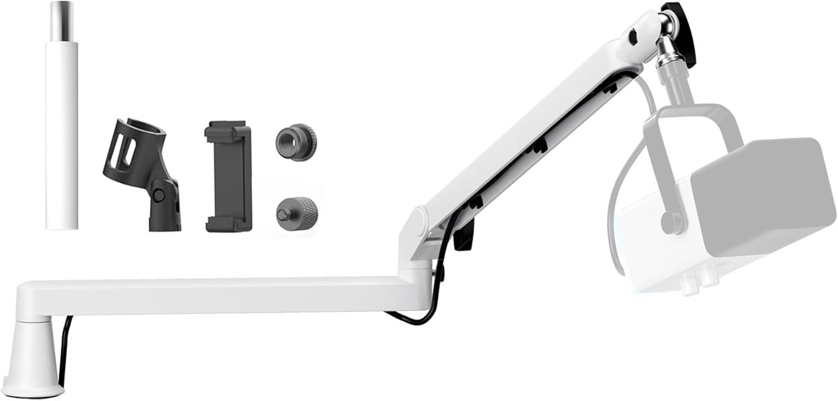 SnelShoppen - Low Profile Microfoon Arm Boom Arm Professionele Verstelbare Desk Mount Met 15cm Riser Kabelbeheer Microfoon Houder Stand Wit Voor Podca