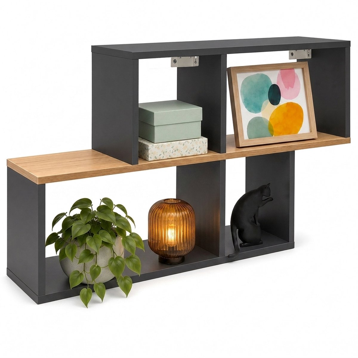 VCM Wandregal mit 5 Fächern, Hängeregal 100 x 53 x 20 cm, Bücherregal und Dekoregal für Wohnzimmer, Büro und Flur - Lusas