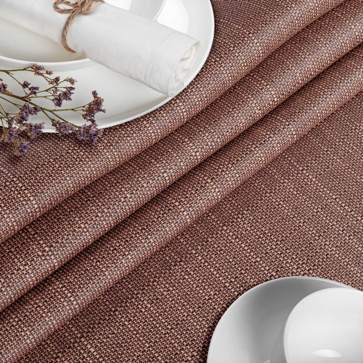 ANRO Tafelkleed Damast ornament Bruin Ovaal 280x140cm Met sierband Afwasbaar Waterafstotend