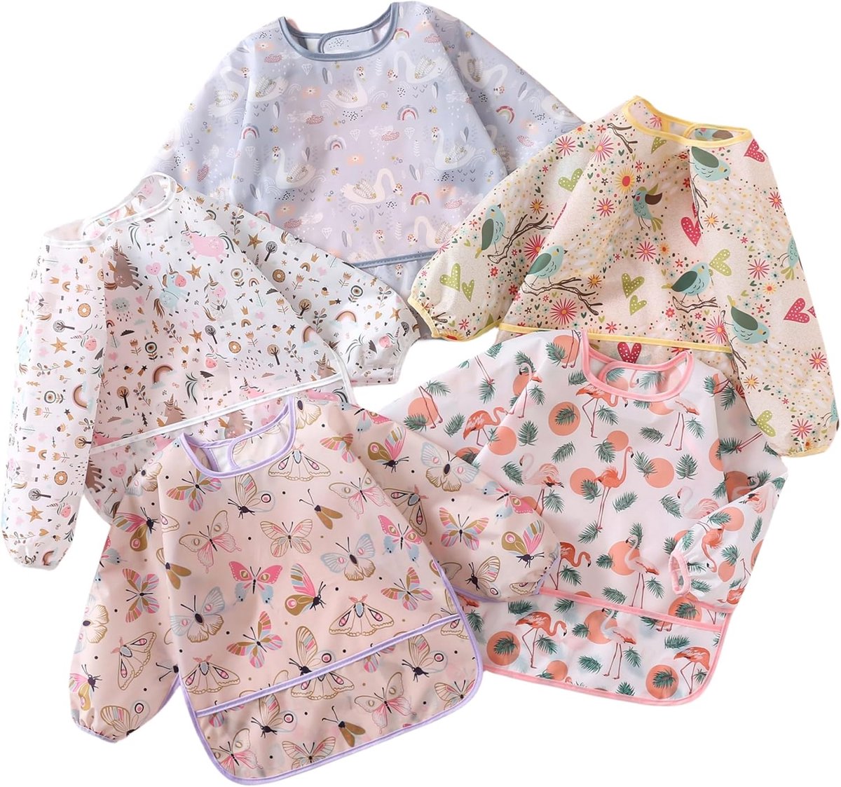 Babyslabbetjes set van 5 - Lange mouwen - Waterproof en wasbaar - Ideaal voor vies eten - SnelShoppen