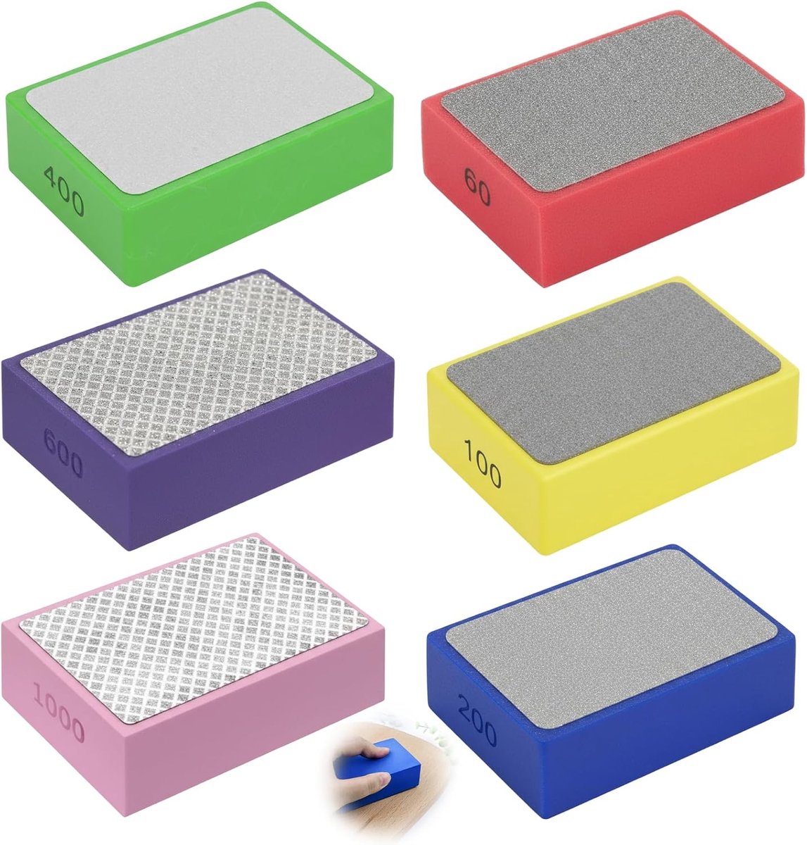 SnelShoppen - Set van 6 Diamant Hand Schuurpads - Schuurblok Set voor Glas, Steen en Keramiek - 60#, 100#, 200#, 400#, 600#, Perfect voor Polijsten en