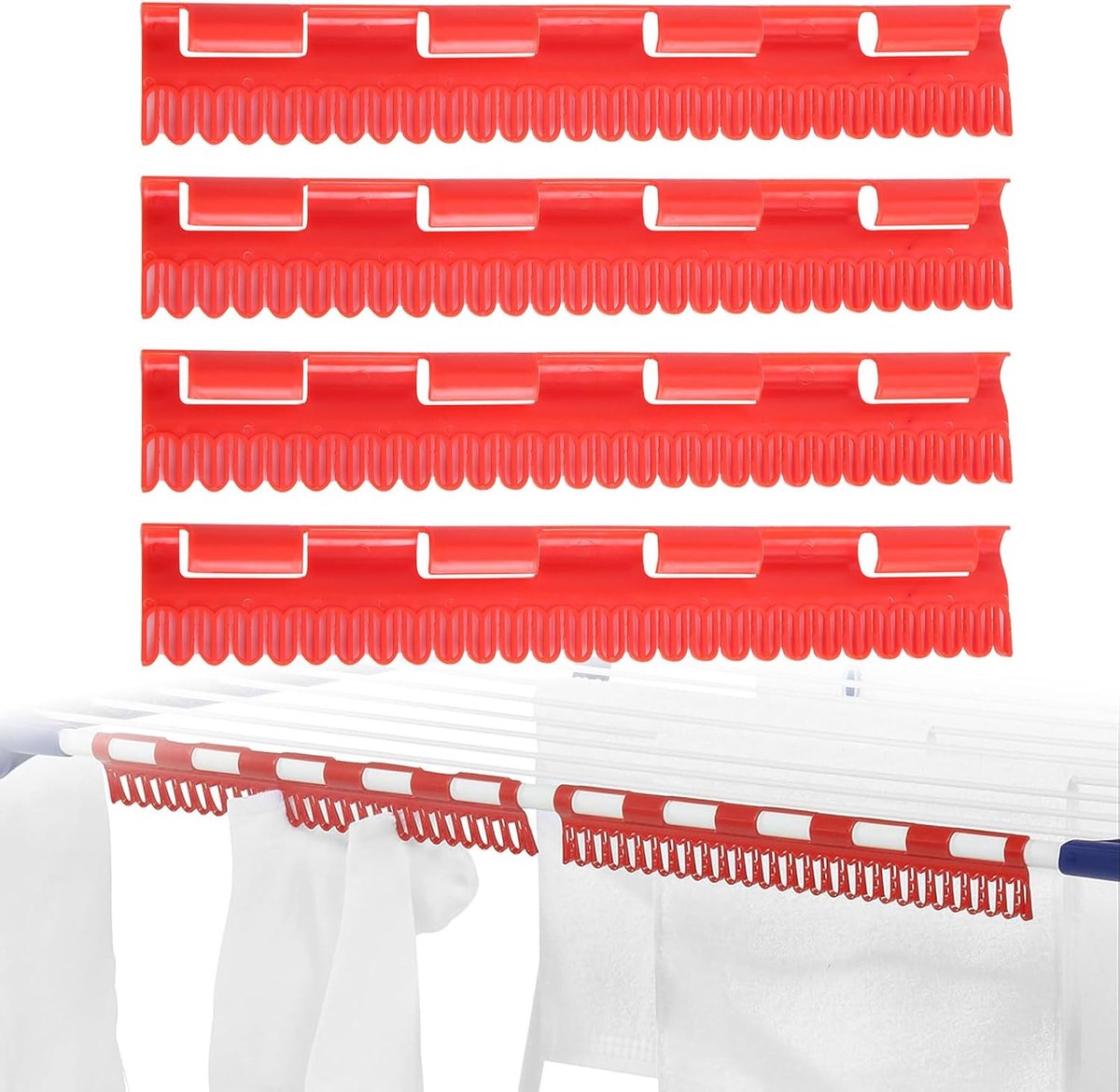 Thijox - 4 stuks Sokkendroger, Wasrek, Droogmolen, Sokkenhouder, Plastic, Rood, 32 cm x 5 cm, Anti-slip, Ideaal voor Sokken en Ondergoed, Handig voor