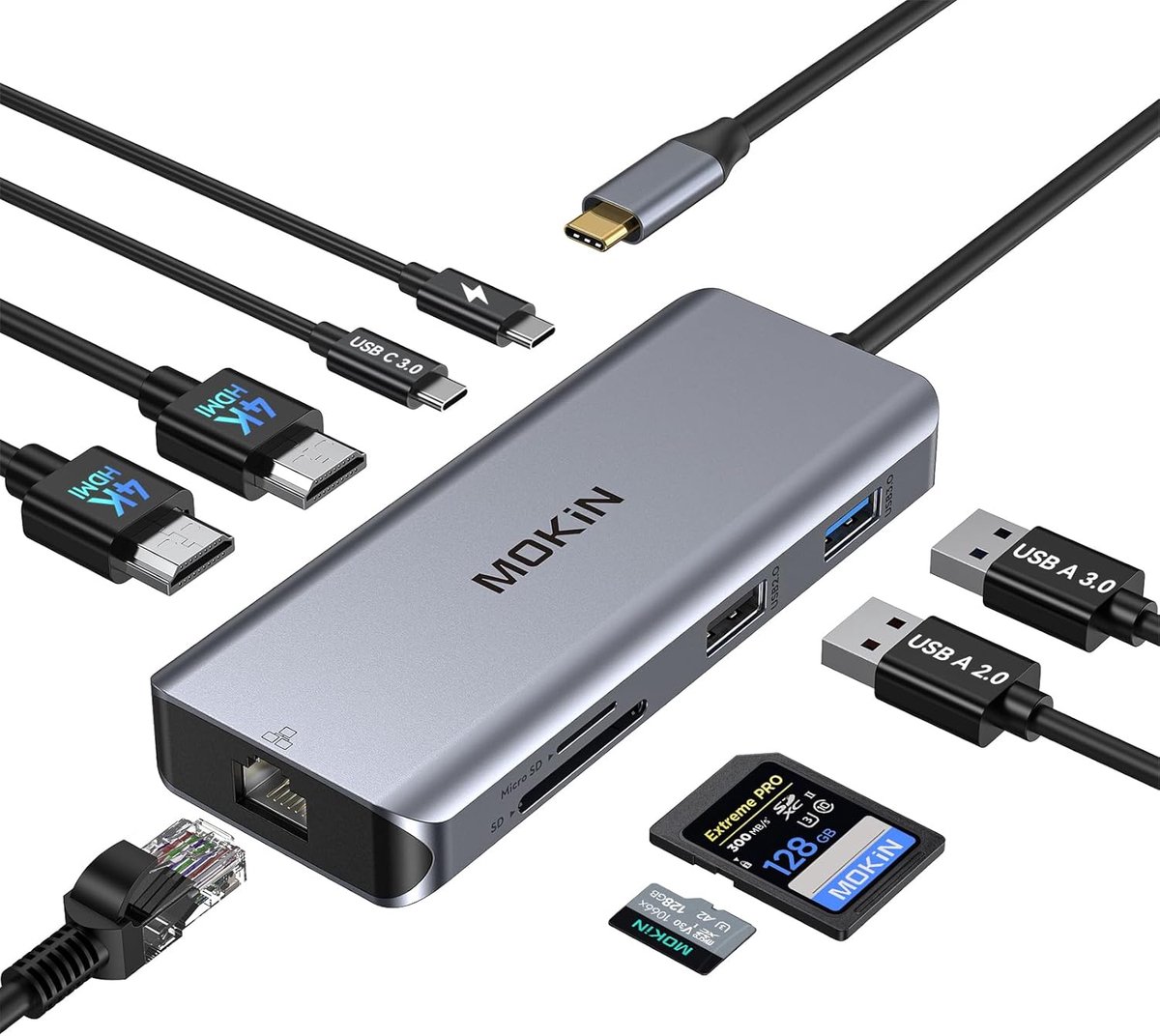 SnelShoppen - Docking Station Dual Monitor 9-in-1 USB C Hub met 4K HDMI, RJ45 Ethernet, 100W PD, 5Gbps USB C/A 3.0, SD/MicroSD, Perfect voor Laptop en