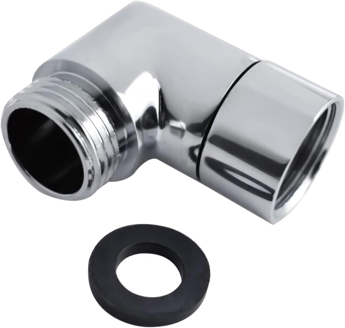 Thijox - 90° Handdouche Adapter 1/2 Inch Elleboog Verlenging Doucheslang Zilver - Verchroomd Messing, Corrosiebestendig, Draaibaar Ontwerp voor Douche
