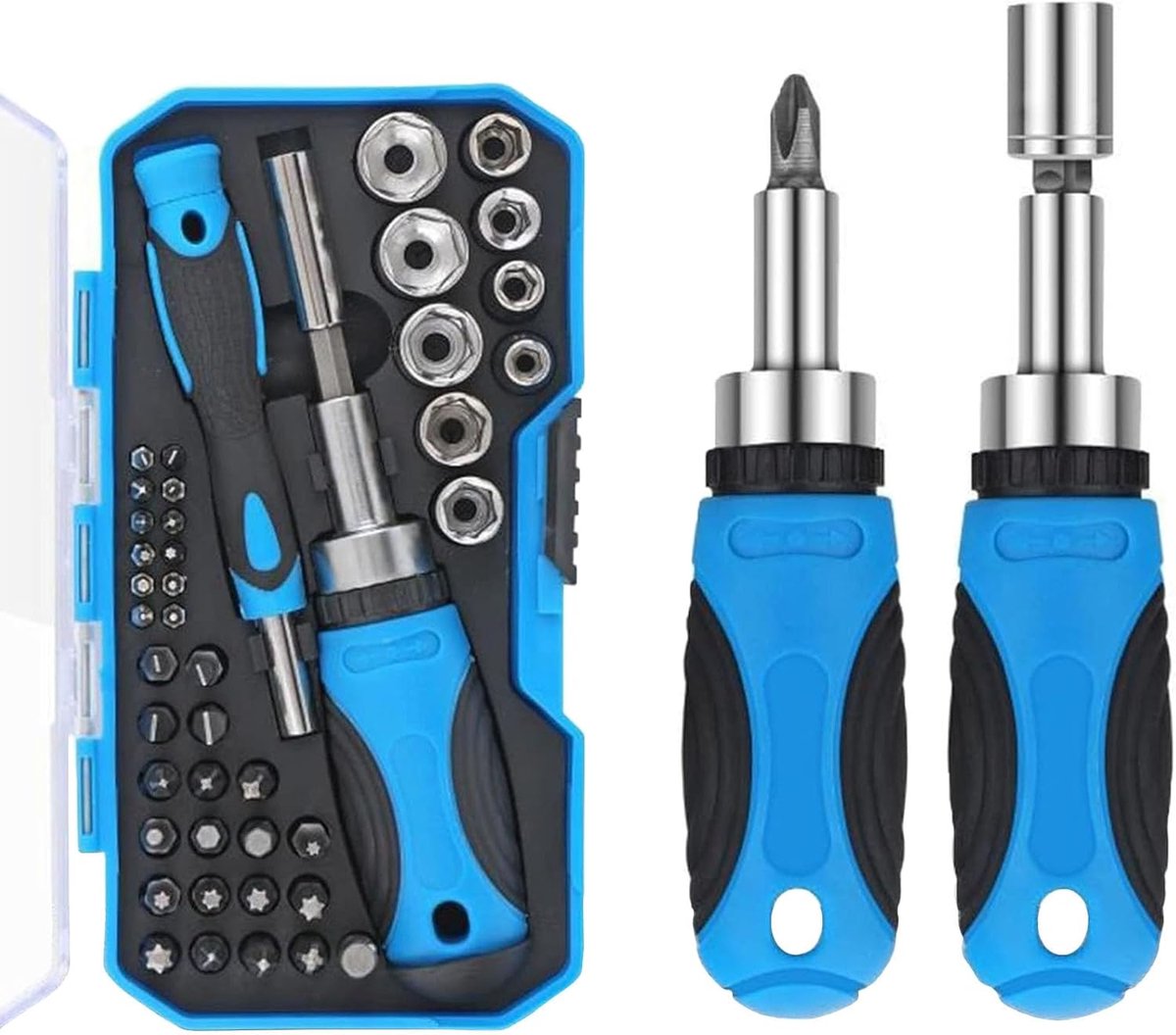 Thijox - 44-in-1 Magnetische Schroevendraaierset met Dopsleutelbitset, Ergonomische Handgreep, Opbergkoffer, Multifunctioneel Gereedschap voor Huishou