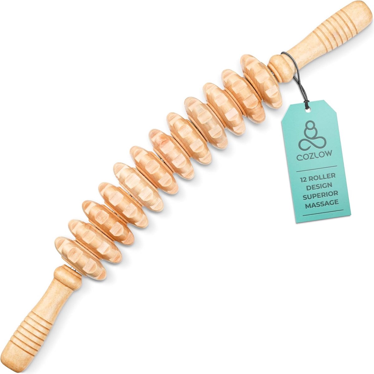 Thijox - Houten Massagerollerstok met 12 Rollen - Houttherapie Massagehulpmiddel voor Lichaamsbeeldhouwen, Fascia-release en Lymfedrainage