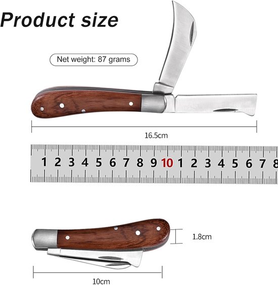 SnelShoppen - Tuinschaar, Grafting Knife, Pocket Knife met 2 RVS Bladen voor Fruitbomen, Multifunctioneel Snoeimes voor Oogsten, Snoeien, Struiken en van Snelshoppen — afbeelding 2