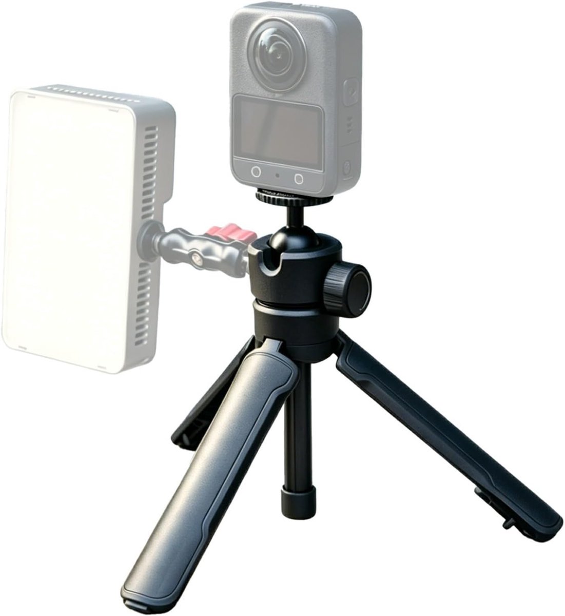 SnelShoppen - POP-4 Zelfopenend Tafelbladstatief, Mini Selfiestick voor Smartphones en Camera's, Magnetische Telefoonhouder, 360° Kogelkop, Dubbele 1/