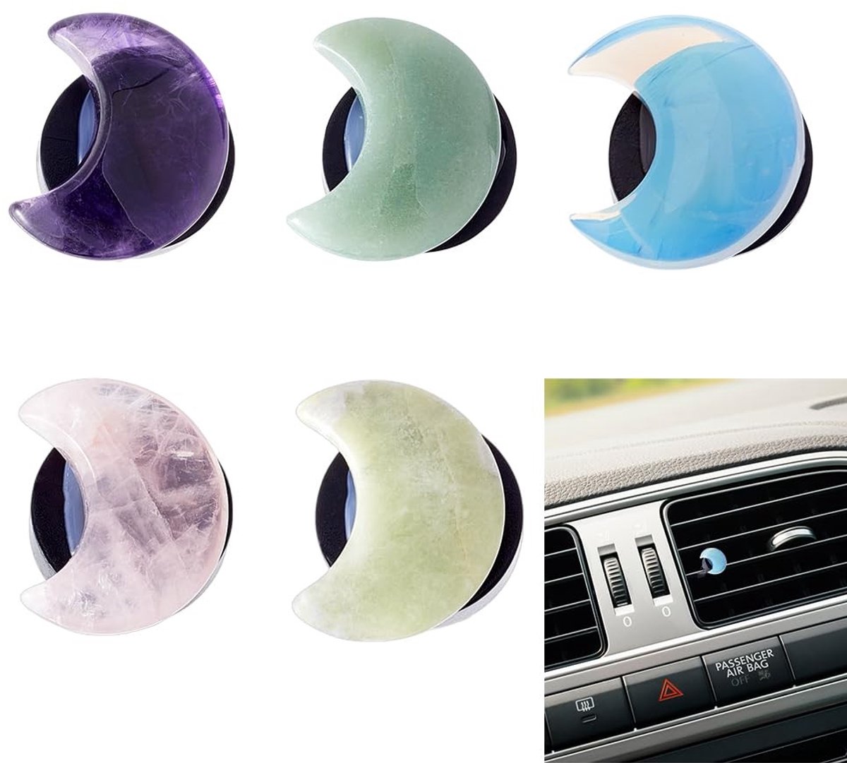 Dailygoods- Luchtverfrisser Auto - 5 Stuks Vent Clips - Quartz Maan Accessoires - Automatisch Interieur Decor - Geschikt voor Vrouwen/Mannen - Leuk Ontwerp - Luchtverfrisserclip
