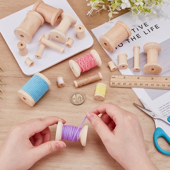 20 Stuks Houten Spoelen voor Creatief Gebruik, Ongemalede Draadspoelen van 1.6 tot 5 cm voor Borduren en Naaiwerk van Merkloos — afbeelding 2
