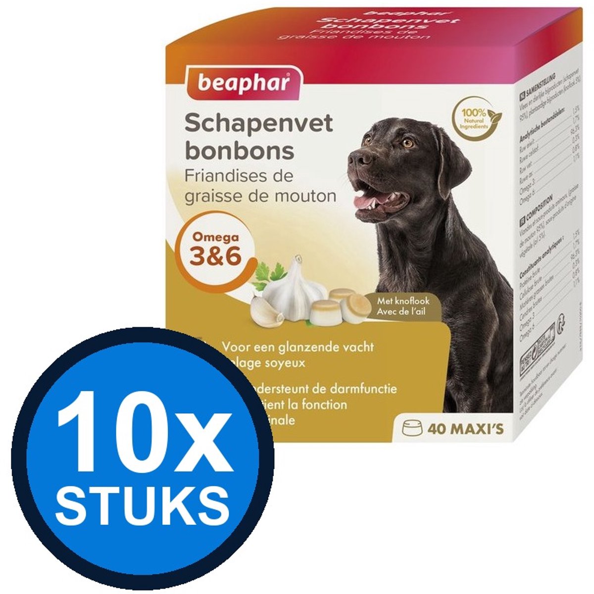 10x Beaphar - schapenvet bonbons knoflook 245gr - Hondenvoer Snacks - 245 g