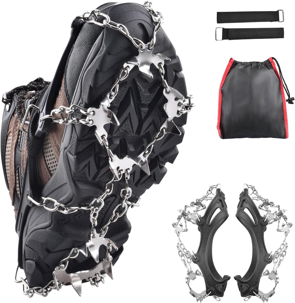 Crampons voor ijs en sneeuw met roestvrijstalen spikes voor grip en traction tijdens wandelen en klimmen