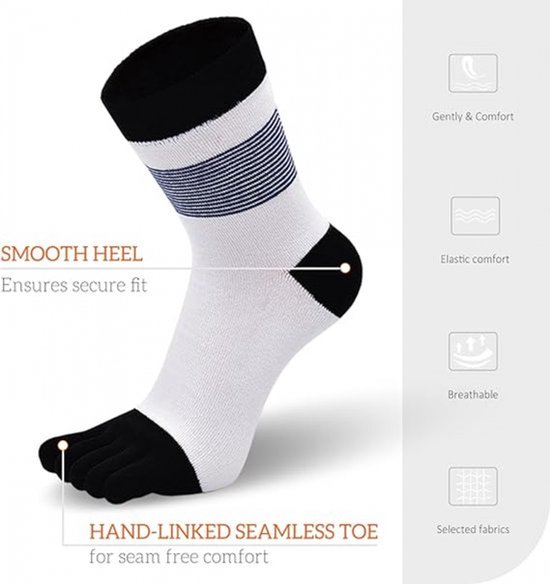 5 Paar Teen Sokken-Teensokken - Yoga Sokken - Toe Socks - Gladde Teennaad - Ademend - Absorbeert Zweet En Ontgeurt — afbeelding 2