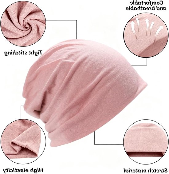 Roze katoenen beanie met gedetailleerde stof en stretch.