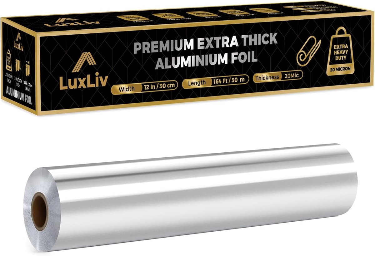 SnelShoppen - Aluminium Aluminiumfolie Roll - 30cm Breed x 50m Lengte - Extra Dikke en Sterke Folie voor Keuken, BBQ, Grillen, Roosteren, Commerciële