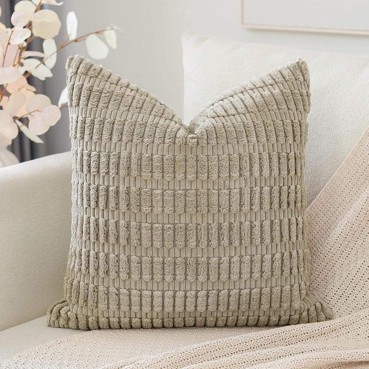 SnelShoppen - Boho Striped Corduroy Kussenhoes 45x45 cm - Superzacht Decoratief Kussen voor Sofa, Slaapkamer, Auto - Khaki